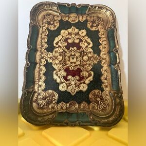 Vintage Florentine wood serving tray - hand carved & hand painted - 11” x 8”
